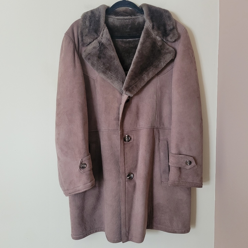 Vintage Men's Shearling Sheepskin Coat Taupe Brown